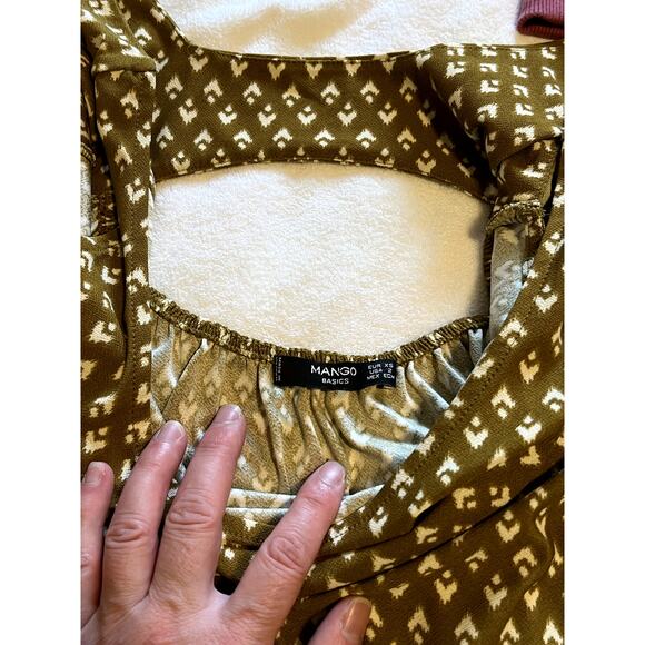 Mango Basics Geometric Print Dress US 2 EUC | Brown White Sleeveless Stretch - Picture 4 of 4